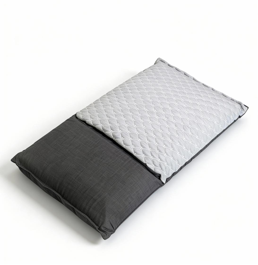 Woman sleeping on her side with her head resting on the folded pillow