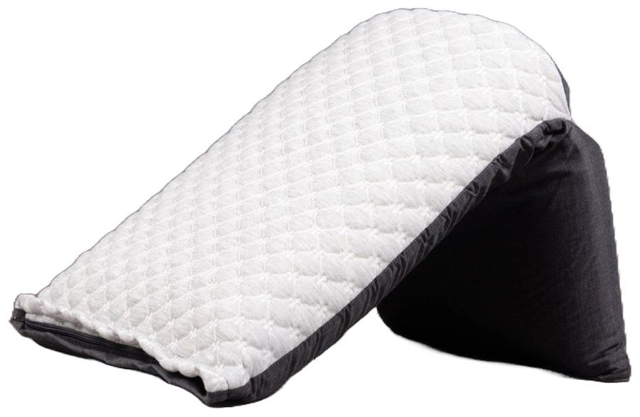 Starvion Soap Bar pillow folded into its wedge shape, showing the quilted white face and dark grey cotton underside