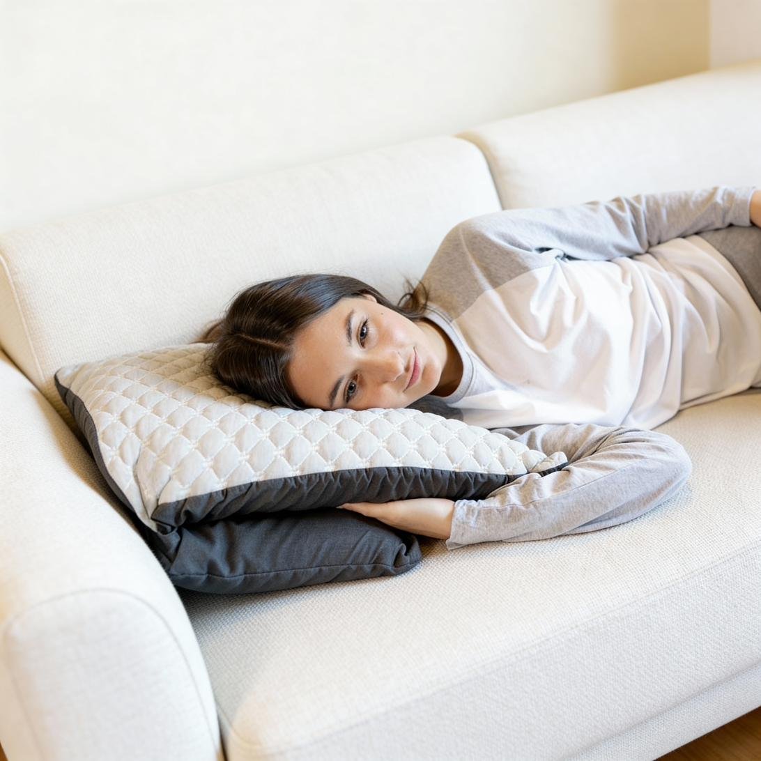 Side sleeping with head supported on the folded pillow